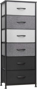 Vertical Dresser Storage Tower - Sturdy Steel Frame, Wood Top, Easy Pull Fabric Bins, Wood Handles - Organizer Unit for Bedroom, Hallway, Entryway, Closets - 6 Drawers (Black&Gray)