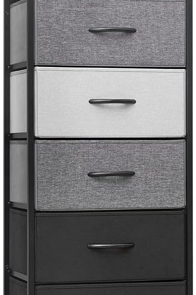 Vertical Dresser Storage Tower - Sturdy Steel Frame, Wood Top, Easy Pull Fabric Bins, Wood Handles - Organizer Unit for Bedroom, Hallway, Entryway, Closets - 6 Drawers (Black&Gray)