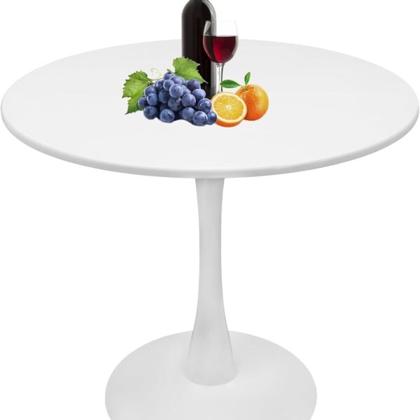 White Round Dining Table, 24 Inches Tulip Round Kitchen Table, Mid-Century Leisure Table for Small Places, Dining Room, Living Room, Cafe