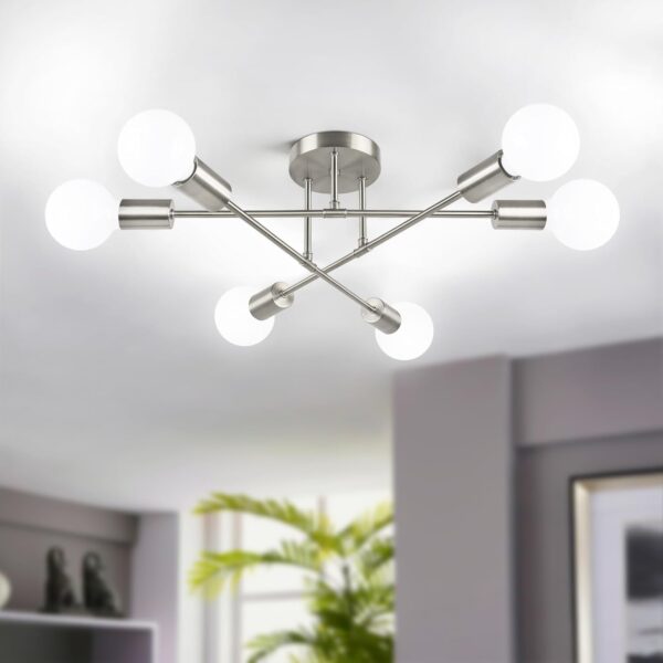 Modern  Chandelier, 6-Light Ceiling Light Fixture, Bedroom Light Fixture,  Lights Fixture for Living Room, Dining Room, Kitchen, Office, Foyer, Hallway (Brushed Nickel) - E26 Base