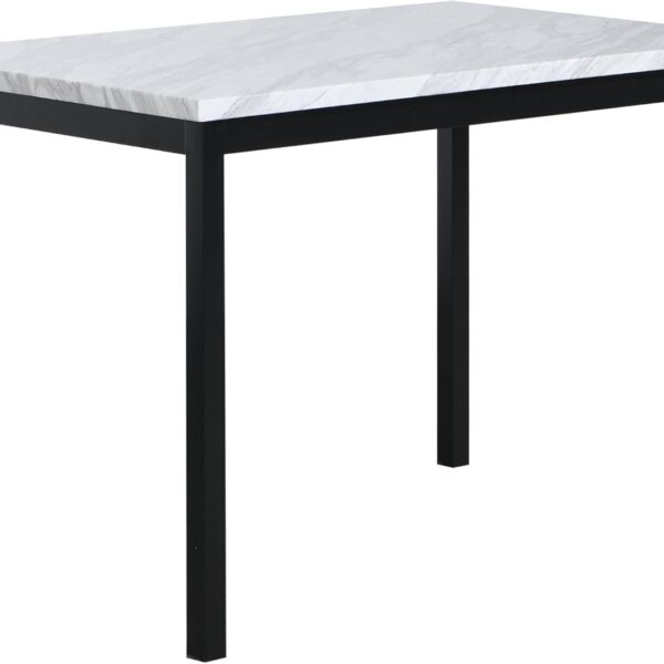 Metal Dining Table with Laminated Faux Marble Top, Off-White