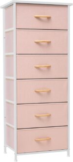 Pink Dresser for Bedroom Storage Tower - Sturdy Steel Frame, Wood Top, Easy Pull Fabric Bins, Wood Handles - Organizer Unit for Hallway, Entryway, Closets - 6 Drawers