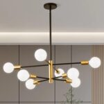 Chandelier, 8-Light Dining Room Light Fixture, 4-Height Adjustable Chandeliers for Dining Room, Dimmable Dining Room Chandelier,  Chandeliers with Stable Metal Base, E26 Sockets