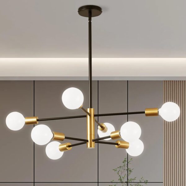 Chandelier, 8-Light Dining Room Light Fixture, 4-Height Adjustable Chandeliers for Dining Room, Dimmable Dining Room Chandelier,  Chandeliers with Stable Metal Base, E26 Sockets