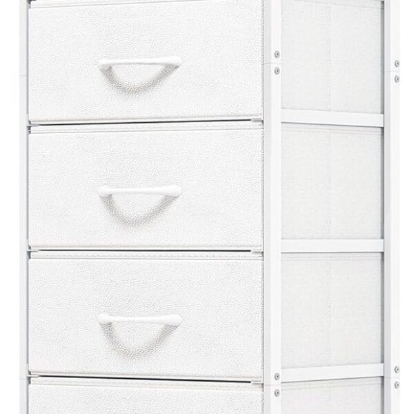 White Tall Dresser for Bedroom, Storage Dresser Organizer with 7 Fabric Drawers, Nightstand Furniture in Closet, Entryway, Hallway