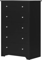 Collection 5-Drawer Dresser, Black with Matte Nickel Handles, Pure Black