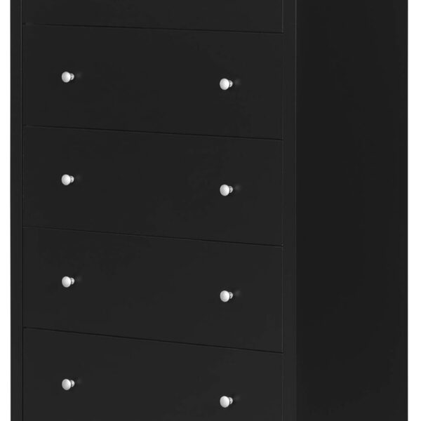 Collection 5-Drawer Dresser, Black with Matte Nickel Handles, Pure Black