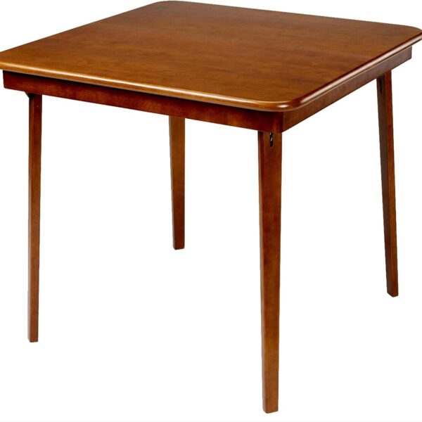 Straight Edge Solid Wood Folding Card Table, Folds to Deep 3.38 Inches for Easy Storage, 29.5″H x 32″W x 32″D, Fruitwood Finish