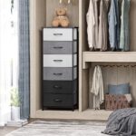 Vertical Dresser Storage Tower - Sturdy Steel Frame, Wood Top, Easy Pull Fabric Bins, Wood Handles - Organizer Unit for Bedroom, Hallway, Entryway, Closets - 6 Drawers (Black&Gray) - Image 2