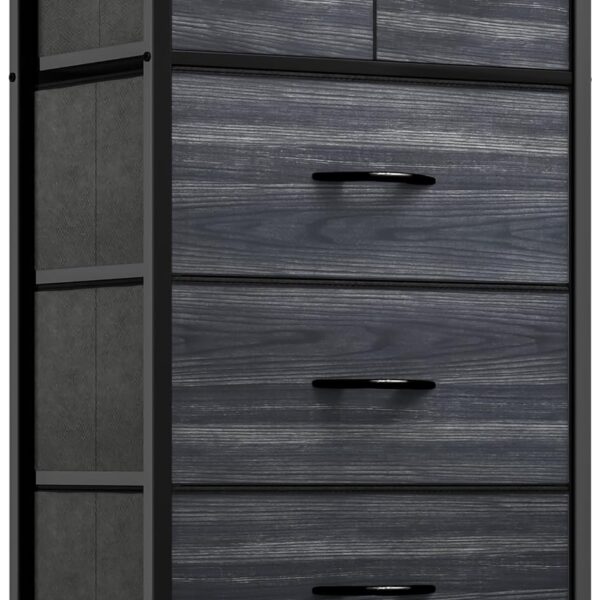 Fabric Dresser with 5 Drawers - Storage Tower with Large Capacity, Organizer Unit for Bedroom, Living Room & Closets - Sturdy Steel Frame, Wooden Top & Easy Pull Fabric Bins