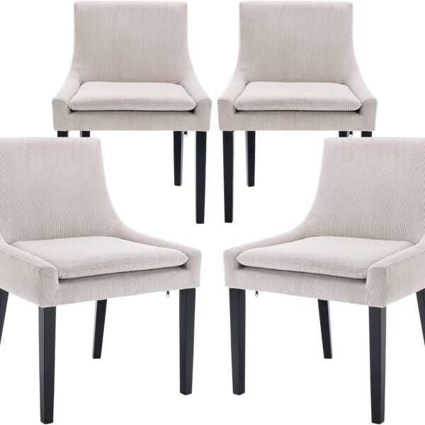 Modern Dining Chairs Set of 4, Upholstered Corduroy Accent Side Leisure Chairs with Mid Back and Wood Legs for Living Room/Dining Room-Beige