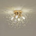 Modern Small Crystal Ceiling Light Fixture, 4-Light Gold Crystal  Firework Chandelier, Semi Flush Mount Ceiling Light Fixtures for Bedroom Kitchen Hallway Entryway Bathroom(H9.5'' x W17.7'')