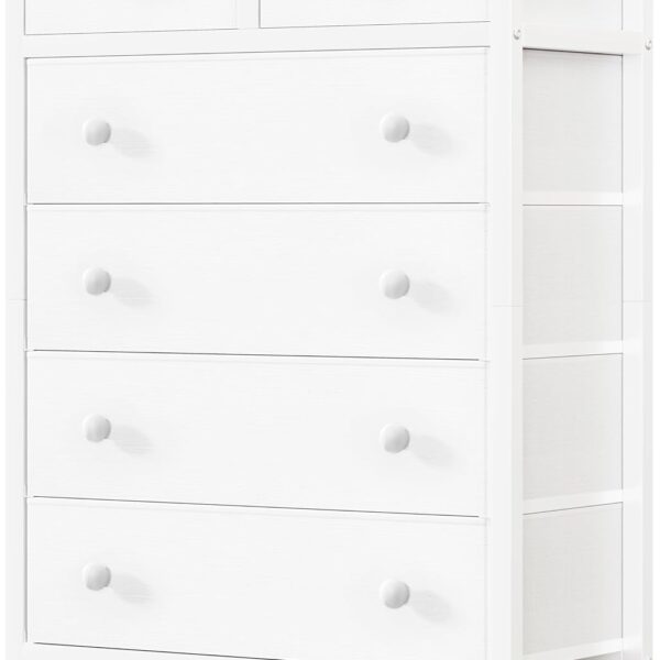 White Chest of Drawers for Bedroom Dresser with 6 Drawer Fabric Dressers for Closet Girls Modern