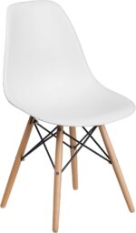 Series Plastic Modern Dining Chair with Wooden Legs, Mid-Century Modern Accent Chair for Dining Rooms and Offices, White