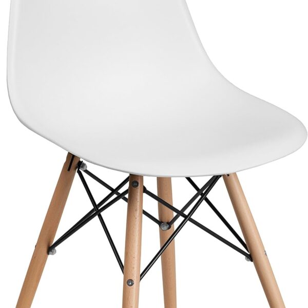Series Plastic Modern Dining Chair with Wooden Legs, Mid-Century Modern Accent Chair for Dining Rooms and Offices, White