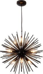 Modern Black  Chandeliers, 9-Light Satellite Pendant Light fixtures, Starburst Firework Ceiling Lights for Bedroom Living Room Dining Room Kitchen Island Hallway, E12 Socket(Dia:19.7'') - Image 2
