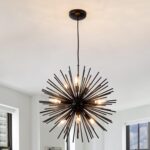 Modern Black  Chandeliers, 9-Light Satellite Pendant Light fixtures, Starburst Firework Ceiling Lights for Bedroom Living Room Dining Room Kitchen Island Hallway, E12 Socket(Dia:19.7'')