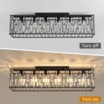 38.7 inch Modern Ceiling Light,6-Light Crystal Chandelier Black Rectangle Chandeliers, Dining Room Light Fixture Flush Mount for Living Room Kitchen Island Bar - Image 2