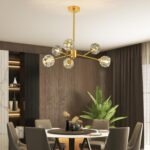 Chandeliers Mid Century Crystal Pendant Light Chandelier 6 Lights Contemporary Brass Branches Chandeliers Ceiling Light Fixtures for Dining Room Bedroom Living Room - Image 2