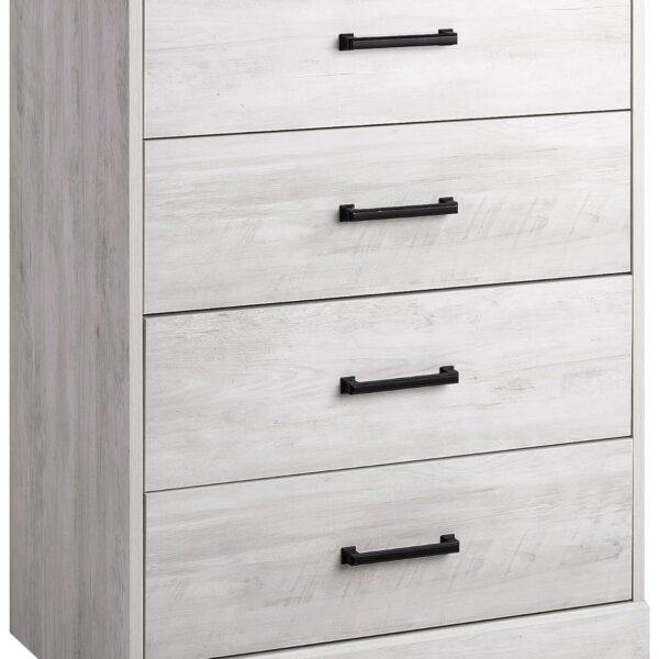Farmhouse Chest, Wooden Bedroom Dresser with 4 Storage Drawers, 18.25in x 27.5in x 35.5in, Washed White