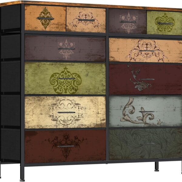 Dresser for Bedroom with 12 Drawers, Tall Fabric Drawer Dresser, Chest of Drawers for Closet, Nursery, Bedside, Living Room, Entryway, Hallway (Pattern)