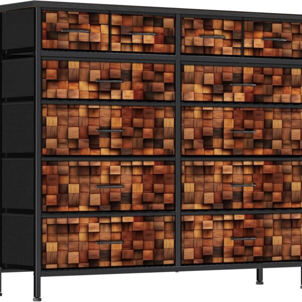 TV Stand Dresser for Bedroom, Tall Fabric Drawer Dresser, Chest of Drawers, Fabric Storage Organizer Cabinet for Closet, Nursery (Solid Brown)