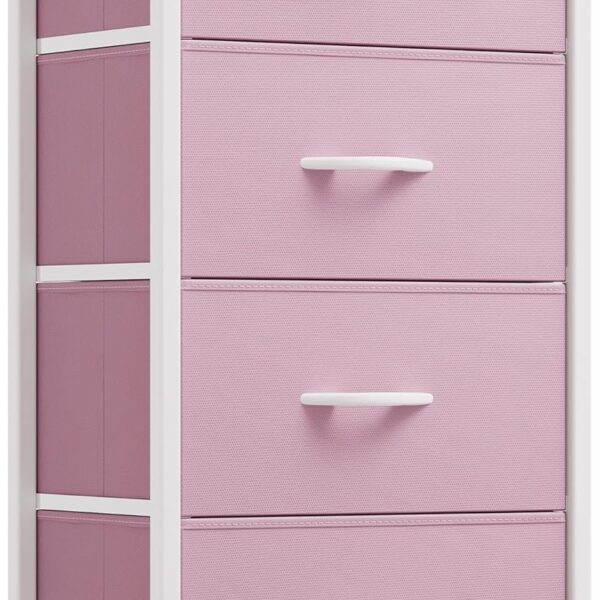 Dresser with 4 Drawers - Storage Tower Unit, Fabric Dresser for Bedroom, Living Room, Closets - Sturdy Steel Frame, Wooden Top & Easy Pull Fabric Bins