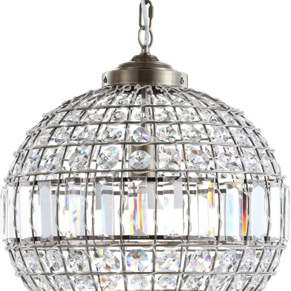 Crystal/Metal LED Chandelier Pendant Glam Contemporary Transitional Dimmable Dining Room Living Room Kitchen Foyer Bedroom Hallway, 16", Antique Brass/Clear