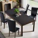 Rectangular Dining Table for 6, Wooden Kitchen Dining Room Table Dinner Table for 4 with Square Legs, Brown - Image 2
